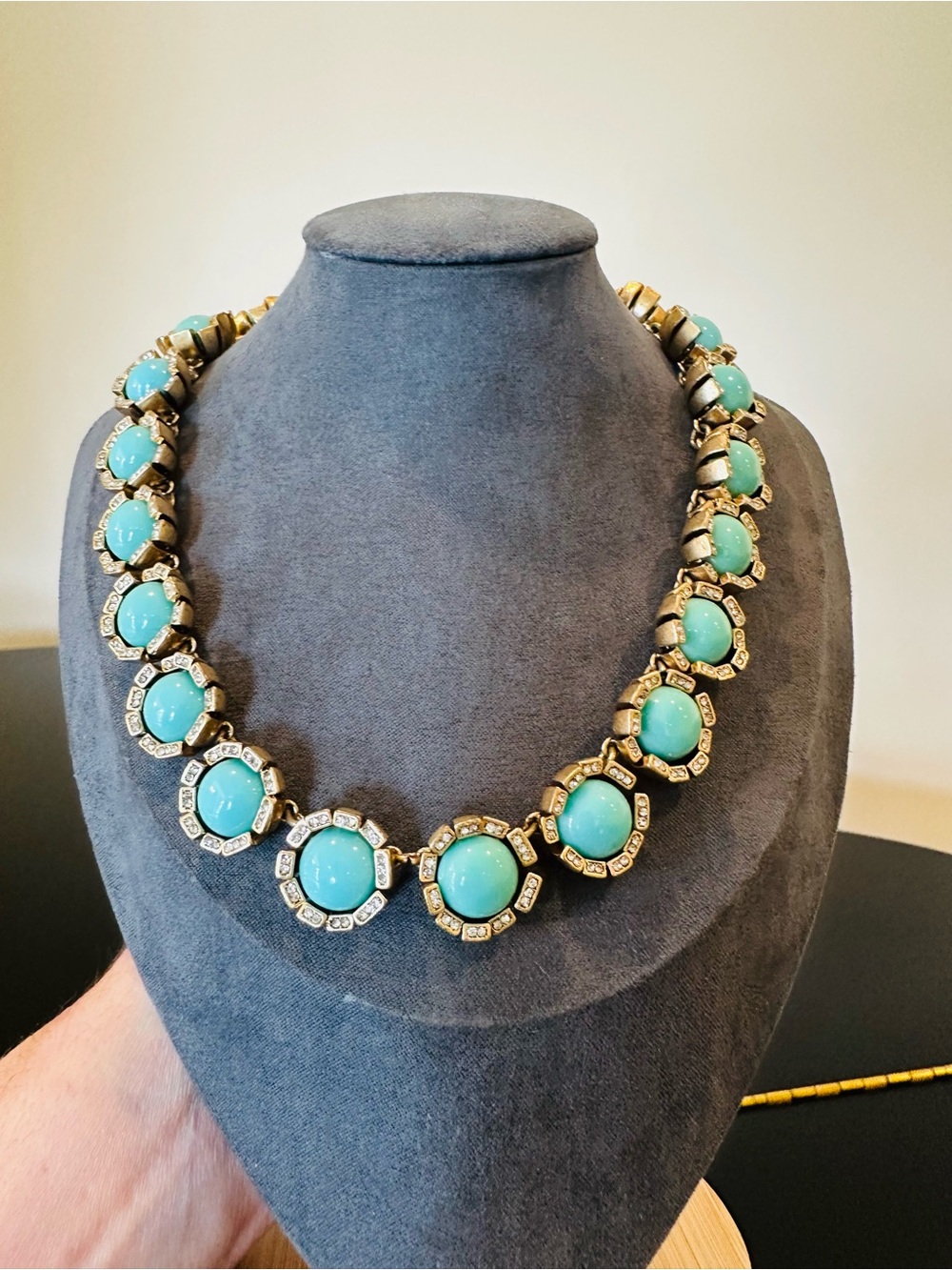 J.Crew Vintage Retro Spring Summer Turquoise CZ Water Lily Statement Necklace - Picture 8 of 17
